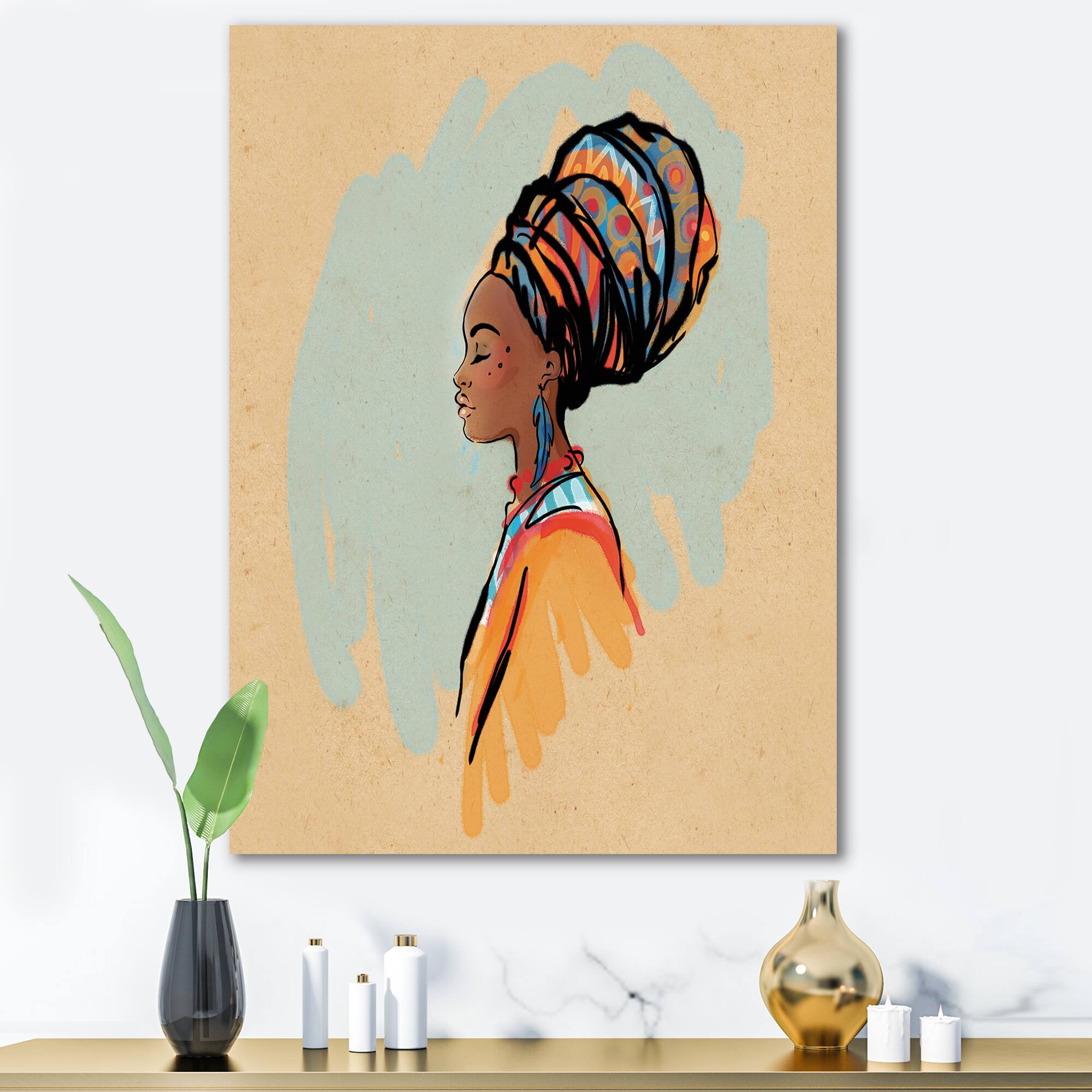 Designart - Portrait of African American Woman With Turban II